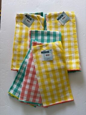 Hobby Lobby Gingham Check Kitchen Towels - Yellow, Teal, Coral New Lot of 4 Sets